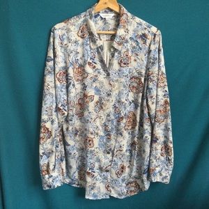 Northern Reflections XL  Blues Floral Silky Fell 100% Viscose Button Up Blouse